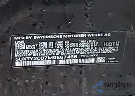 2021 BMW X3 Sdrive30I z USA, uszkodzony, nr VIN 5UXTY3C07M9E67468